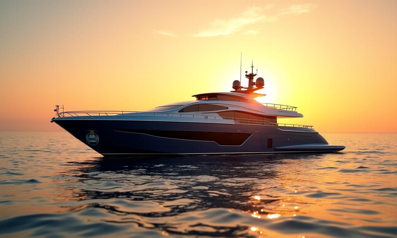 Primo piano del design di uno yacht di lusso al tramonto