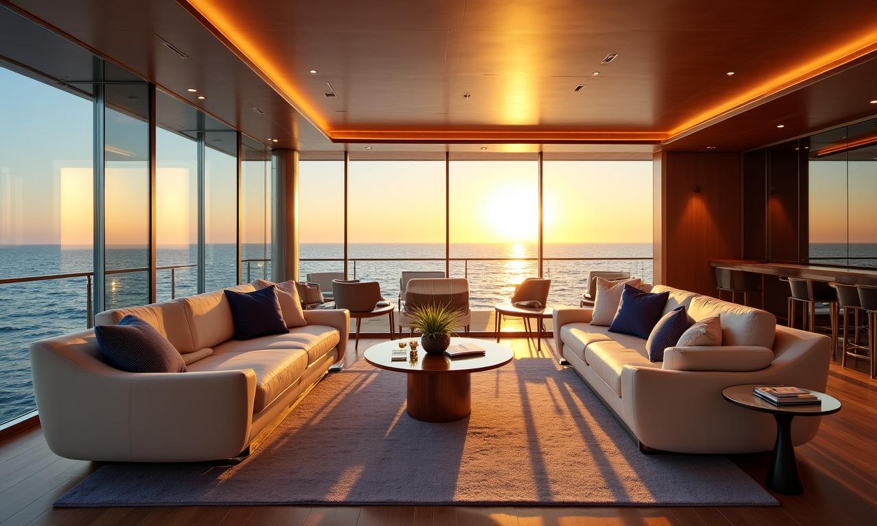 Interno lussuoso di un megayacht con vista mare